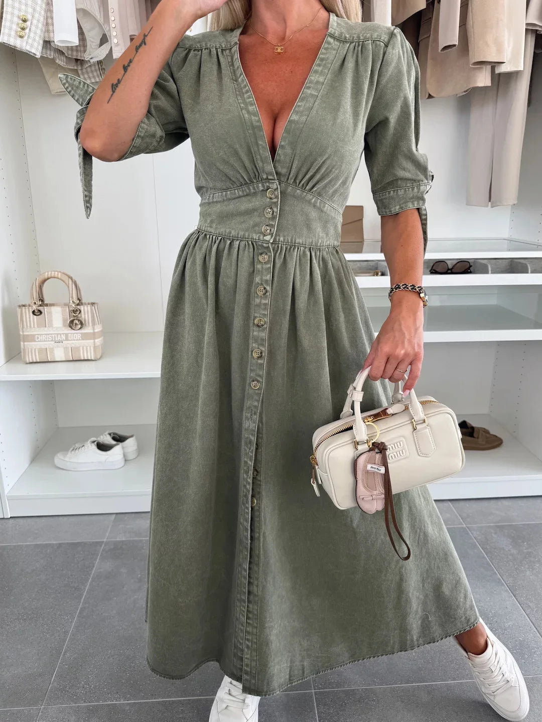 Ladies New Fashion Sexy V-neck Denim Dress