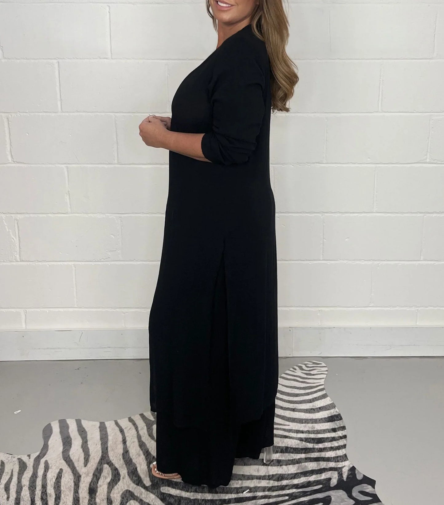 Women's Solid Color Slit Top & Trousers Set