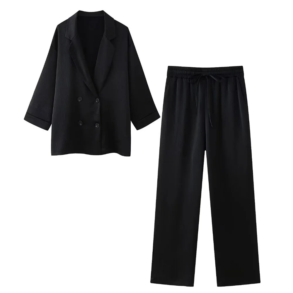 Wrinkle-Effect Double-Breasted Suit Set