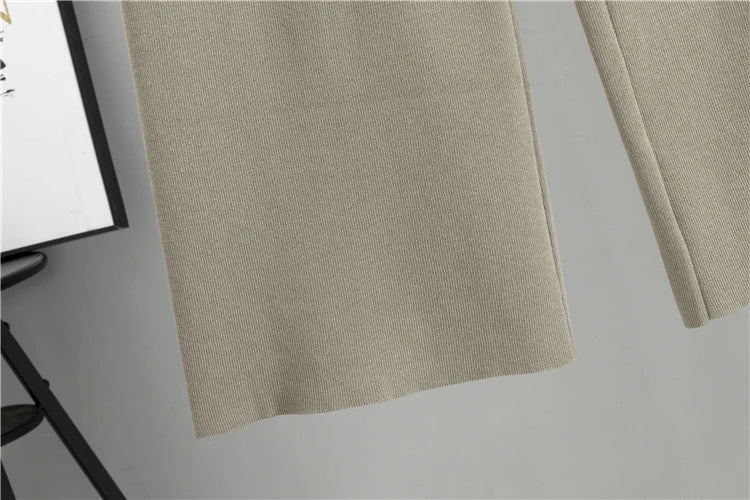 Elegant 3-Piece Knitted Set – Cardigan, Top & Wide-Leg Pants