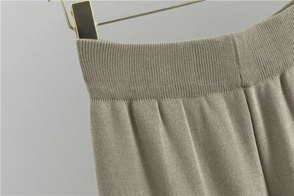 Elegant 3-Piece Knitted Set – Cardigan, Top & Wide-Leg Pants