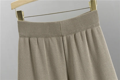Elegant 3-Piece Knitted Set – Cardigan, Top & Wide-Leg Pants