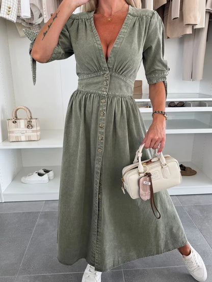 Ladies New Fashion Sexy V-neck Denim Dress