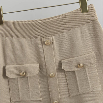 Elegant Knit Sweater & High-Waist Skirt Set – Chic Office Wear