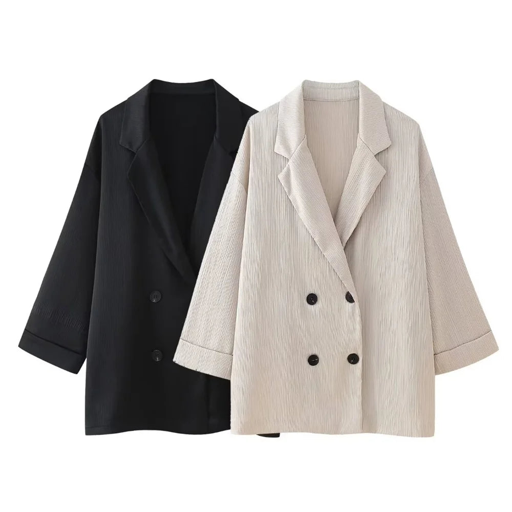 Wrinkle-Effect Double-Breasted Suit Set