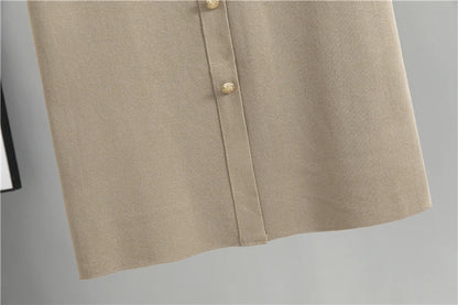 Elegant Knit Sweater & High-Waist Skirt Set – Chic Office Wear